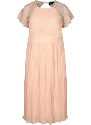 Kurzarm Plissee-Kleid mit Spitze und Smock, Rose Smoke, Packshot image number 0