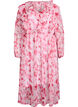 Gebl&uuml;mtes Kleid aus Chiffon mit R&uuml;schen und langen &Auml;rmeln, Pink, Packshot image number 0