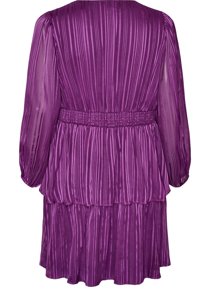 Knielanges Kleid mit transparenten Streifen und Wickeleffekt, Lila, Packshot image number 1