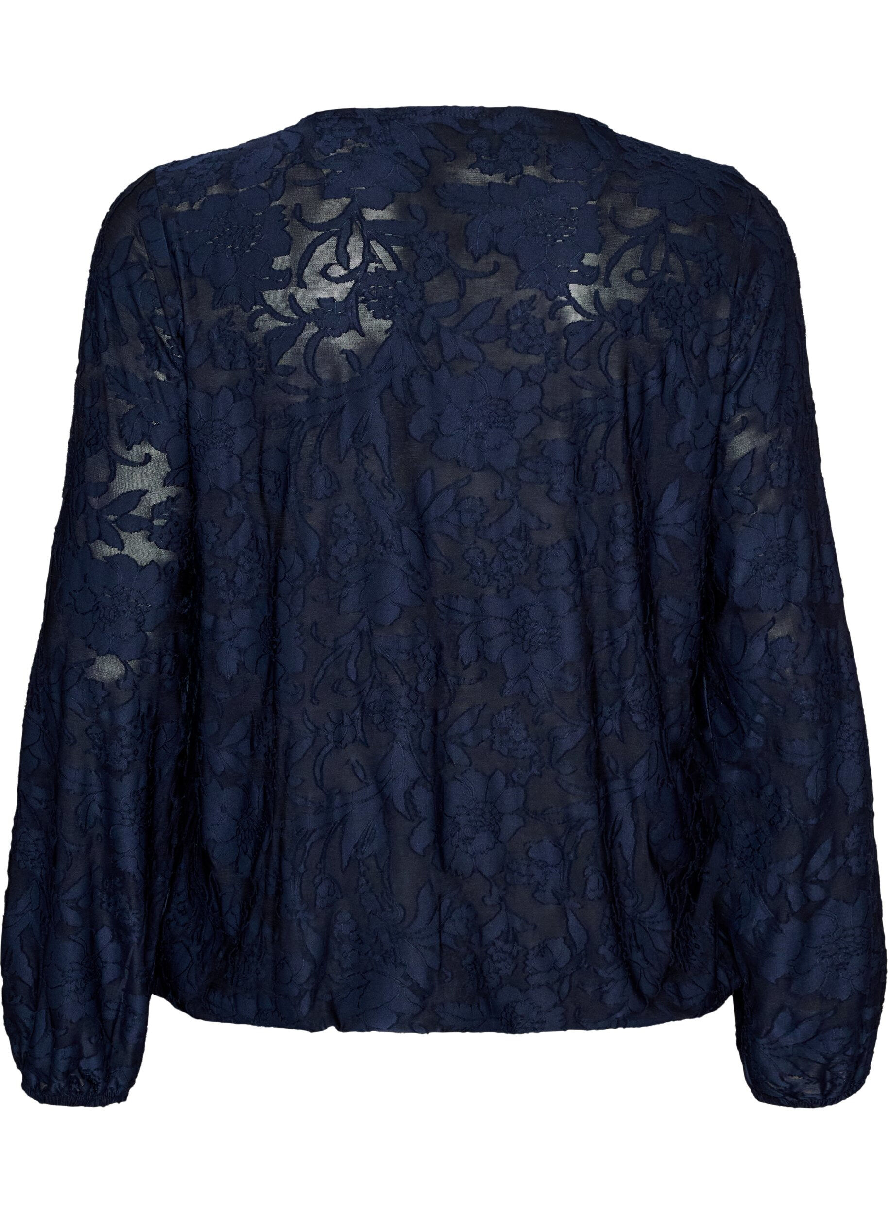 ZizziTransparente Bluse mit floraler Struktur und langen &Auml;rmeln, Blau, Packshot image number 1