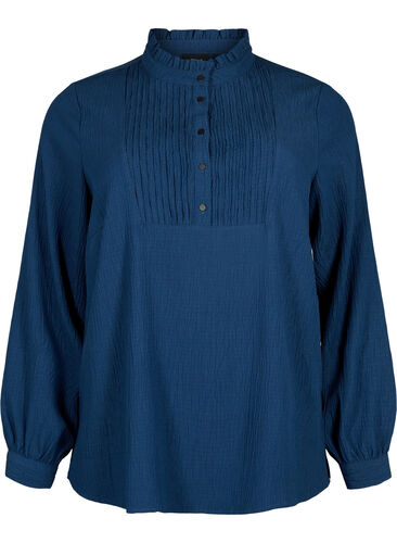 Langärmlige Bluse mit Rüschenkragen, Dress Blues, Packshot image number 0