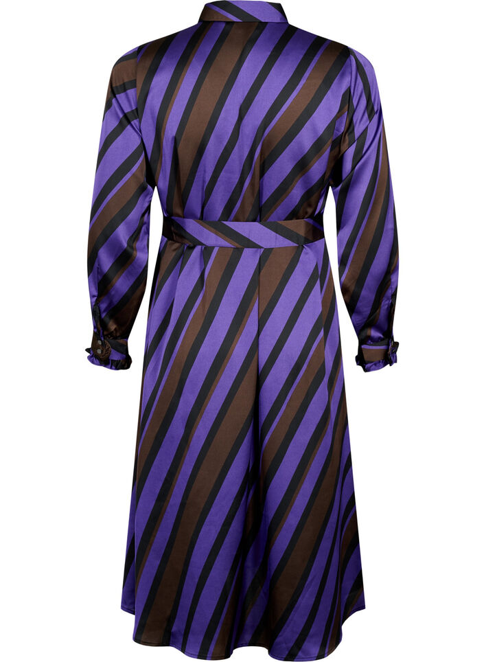 Hemdblusenkleid aus Satin mit diagonalen Streifen, Stripe AOP, Packshot image number 1