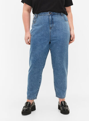 Cropped Mille Jeans mit hoher Taille, Light blue denim, Model image number 2