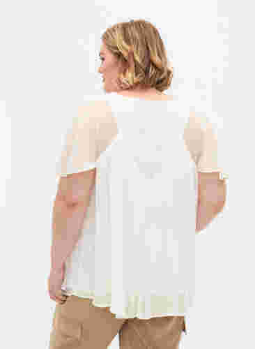 Einfarbige Bluse mit Fledermausärmeln und V-Ausschnitt, Warm Off-white, Model image number 1
