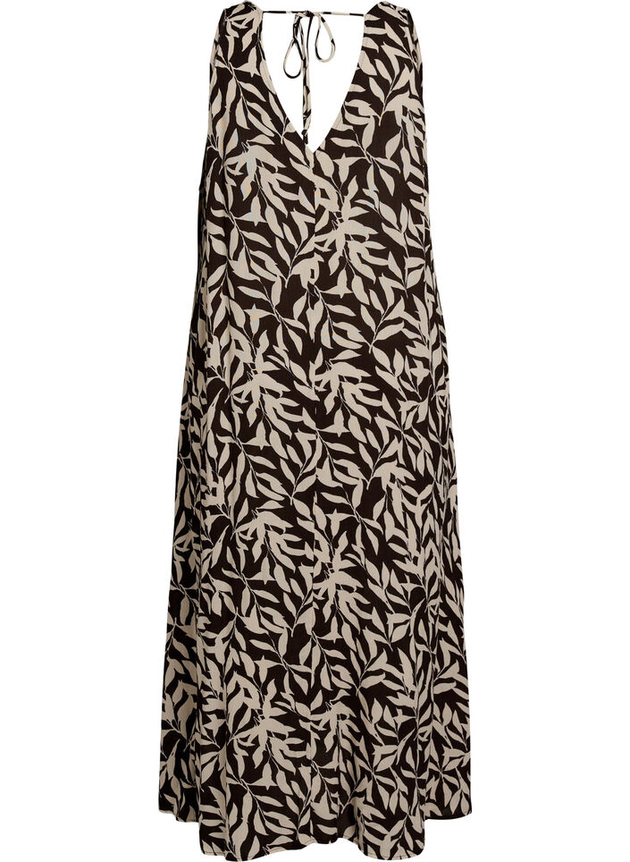 &Auml;rmelloses Maxikleid in A-Linie mit V-Ausschnitt, Braun, Packshot image number 1