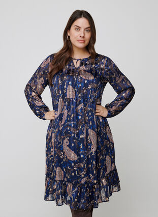 Langarm Kleid mit Print und A-Linie, Paisley Foil, Model image number 0