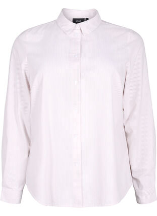 Langärmliges Baumwollhemd, White Taupe Stripe, Packshot image number 0