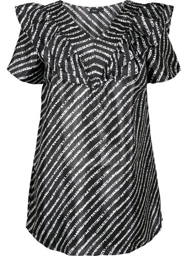 Streifentunika mit Rüschen, Black/White Stripes, Packshot image number 0