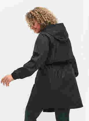 Lange Sportjacke mit verstellbarer Taille, Black, Model