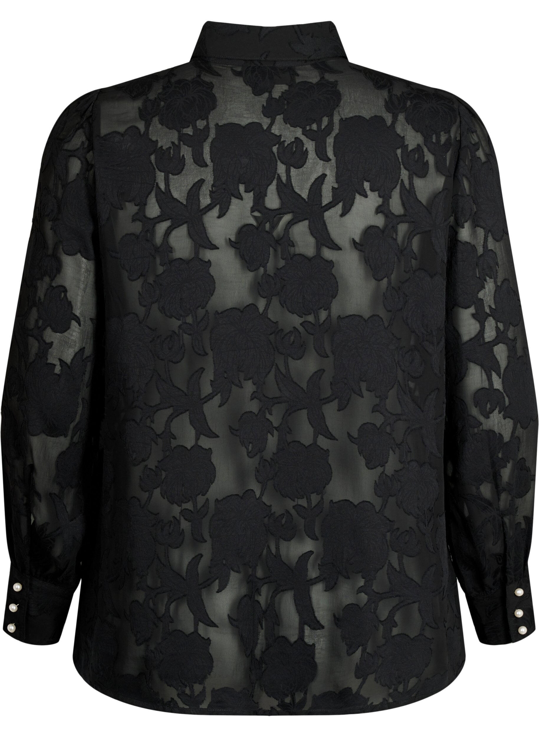 Zizzi Jacquard-Bluse mit Perlenkn&ouml;pfen, Black, Packshot image number 1