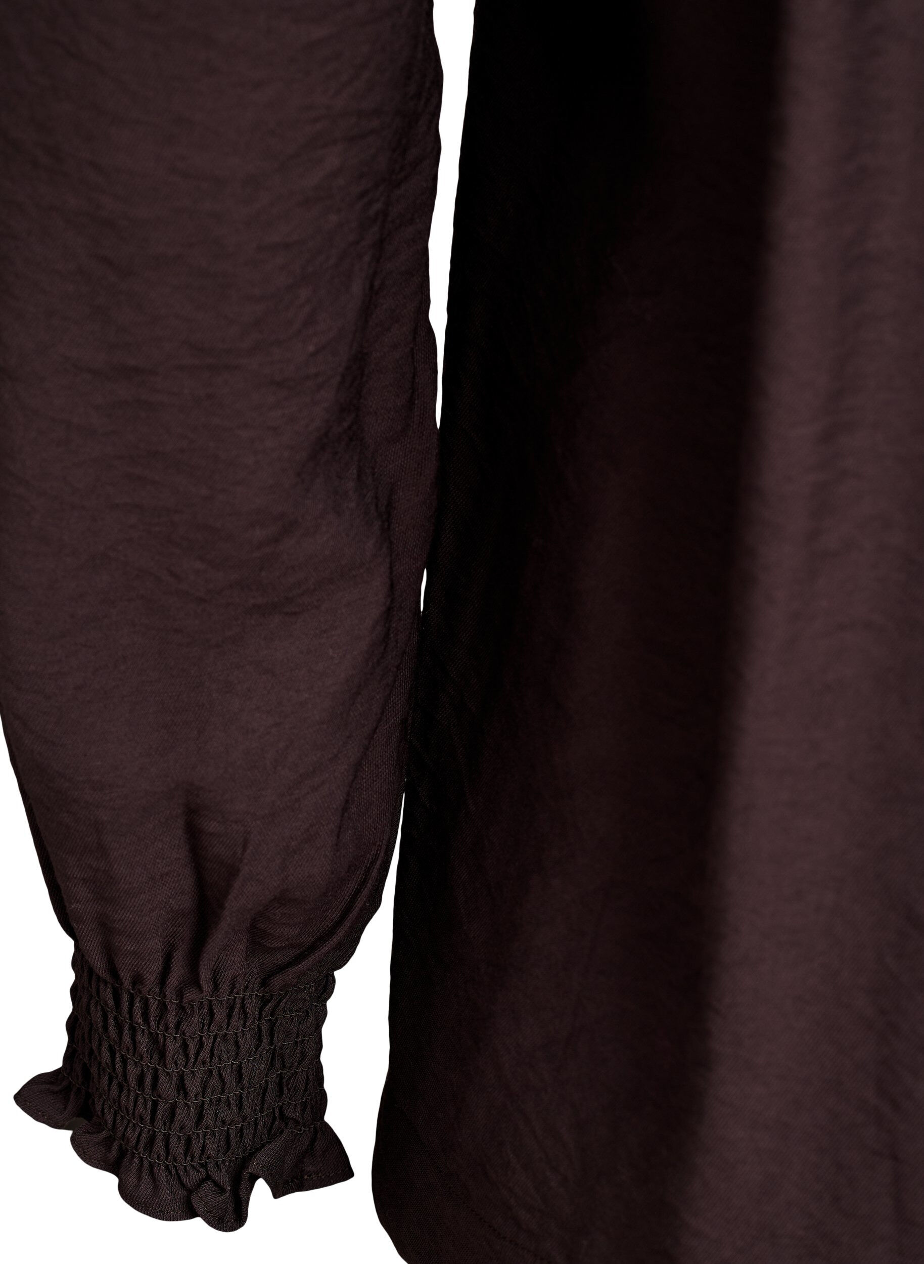 Zizzi Viskose-Bluse mit Puff&auml;rmeln und gerafften Details, Braun, Packshot image number 3