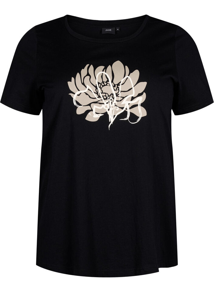 T-Shirt mit Motiv, Black w. Flower, Packshot image number 0
