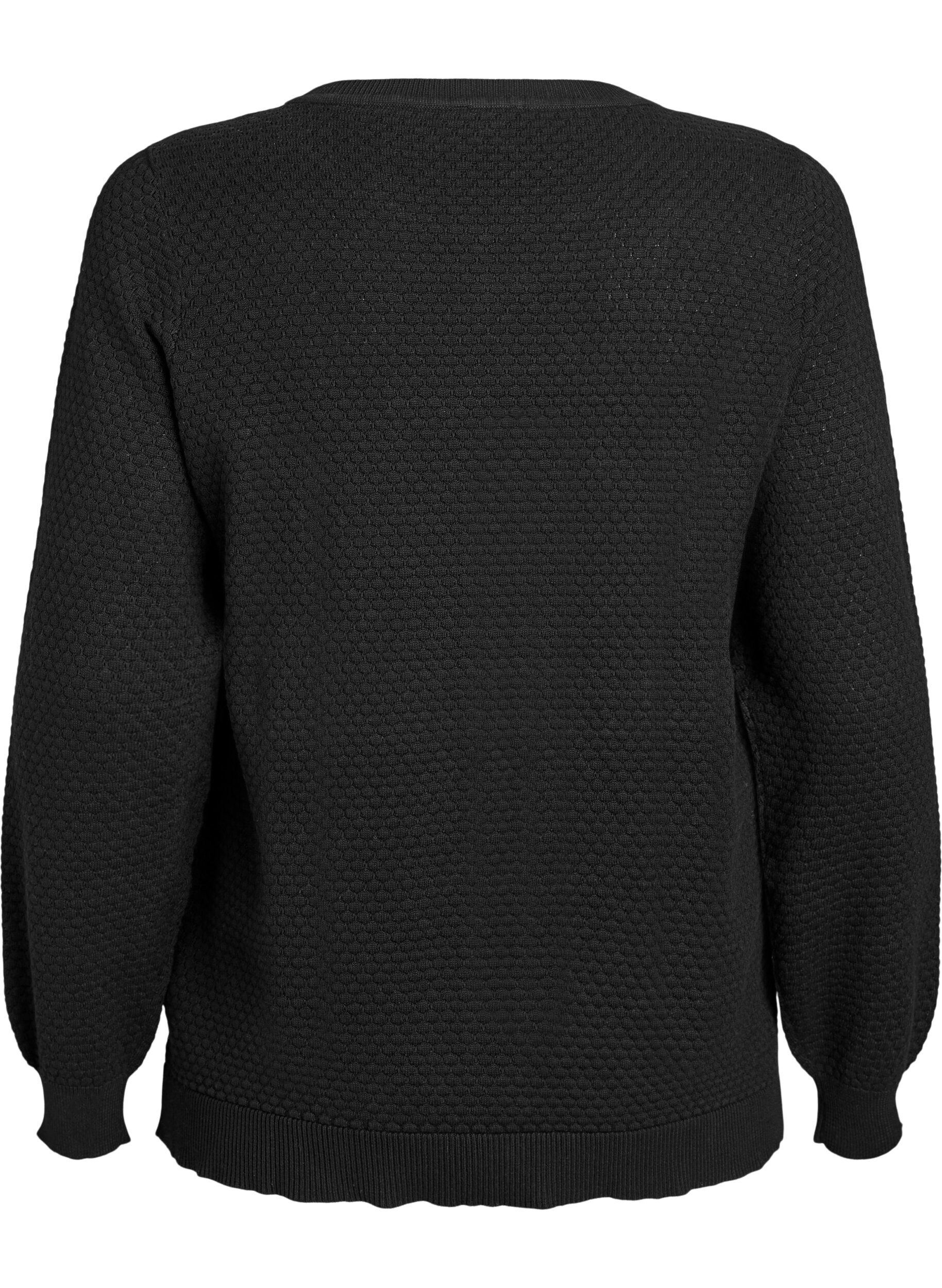 Zizzi Strickbluse aus Baumwolle mit Strukturmuster, Schwarz, Packshot image number 1