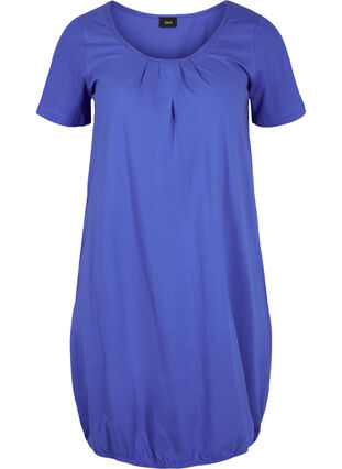 Baumwollkleid mit Rundhalsausschnitt und kurzen Ärmeln, Dazzling Blue, Packshot image number 0