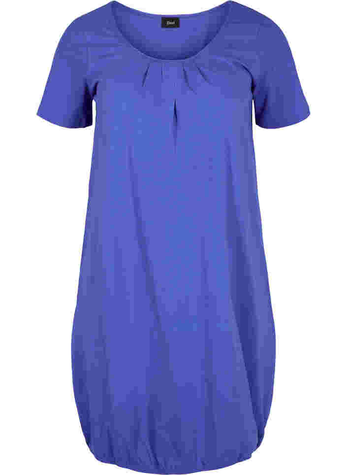 Baumwollkleid mit Rundhalsausschnitt und kurzen Ärmeln, Dazzling Blue, Packshot image number 0