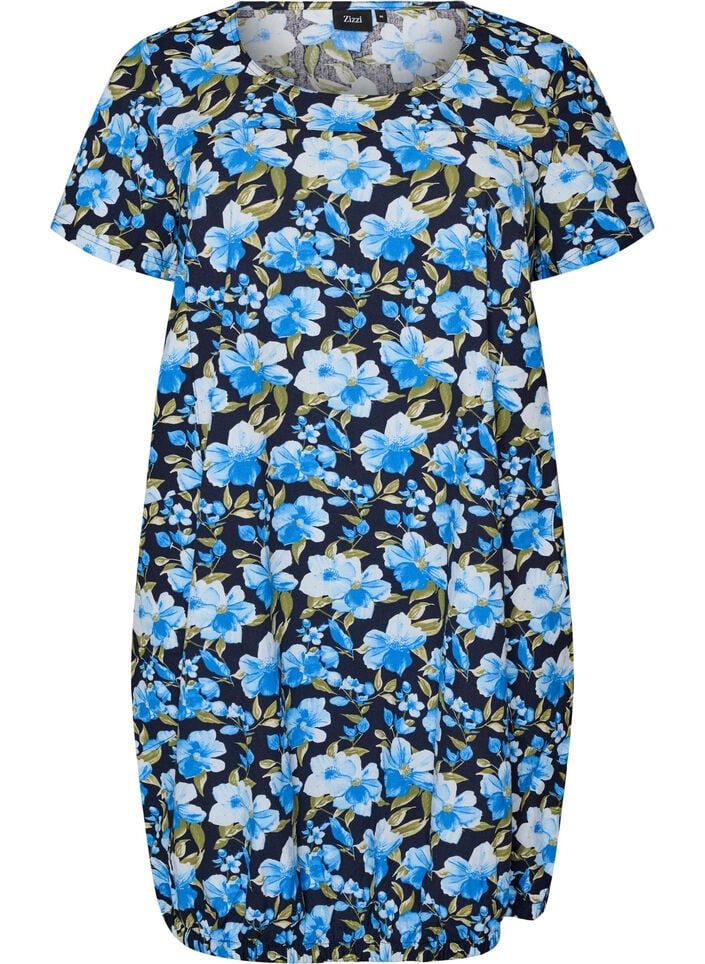 Kurzarm Baumwollkleid mit Print, Blau, Packshot image number 0