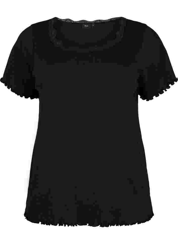 Kurzarm Nachthemd mit Spitzenbesatz, Black, Packshot image number 0