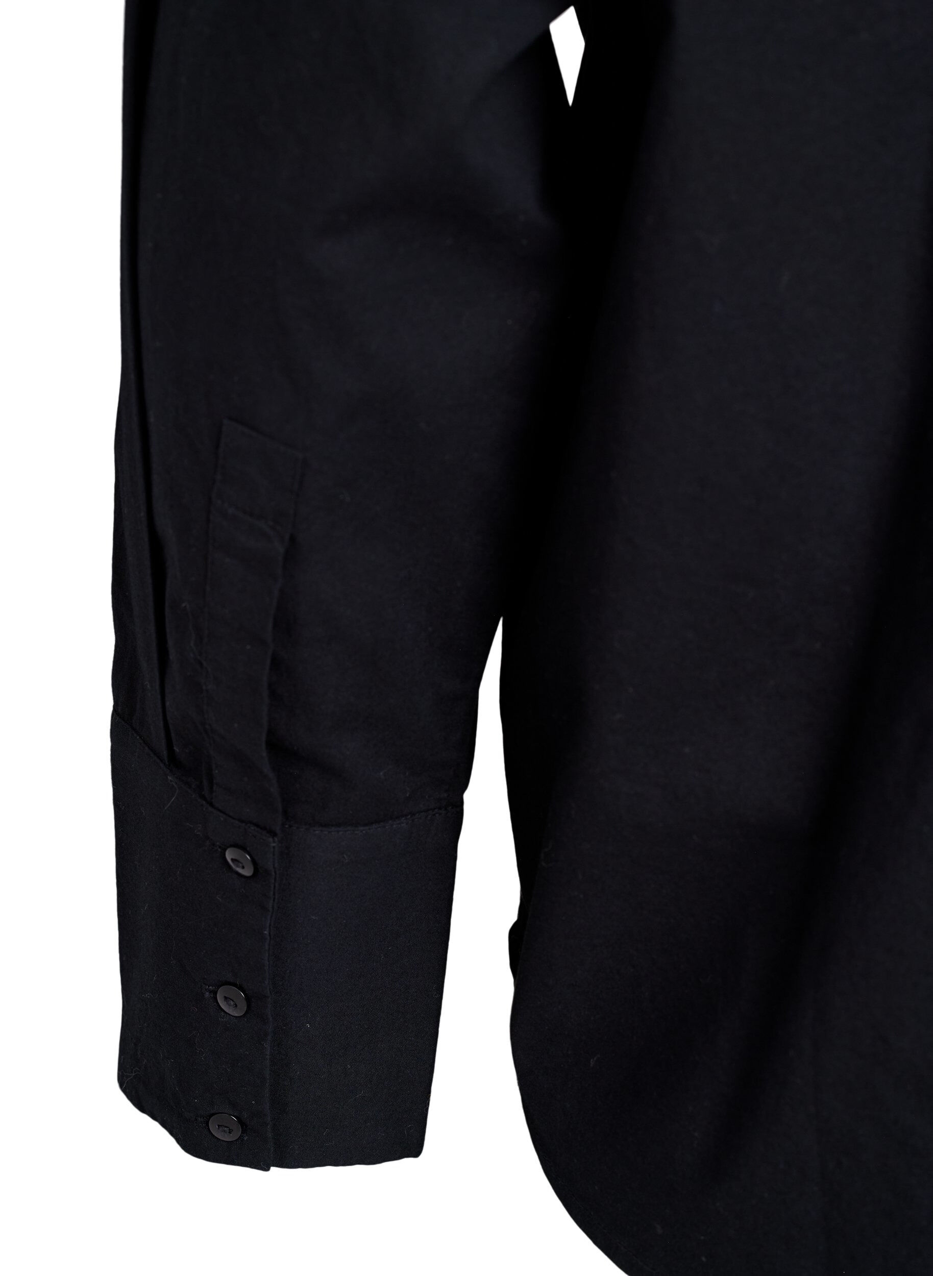 Zizzi Baumwollbluse mit Ton-in-Ton-Blumenstickerei, Schwarz, Packshot image number 4