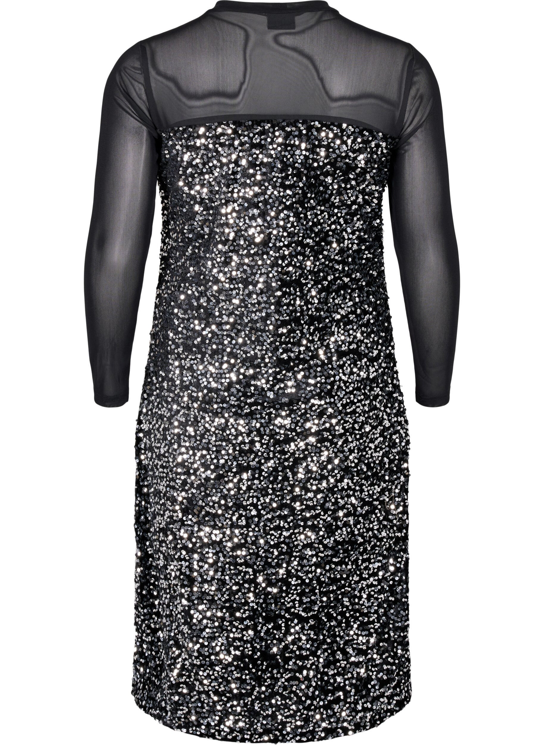 Zizzi Glitzerkleid mit Pailletten, Black w. Silver, Packshot image number 1