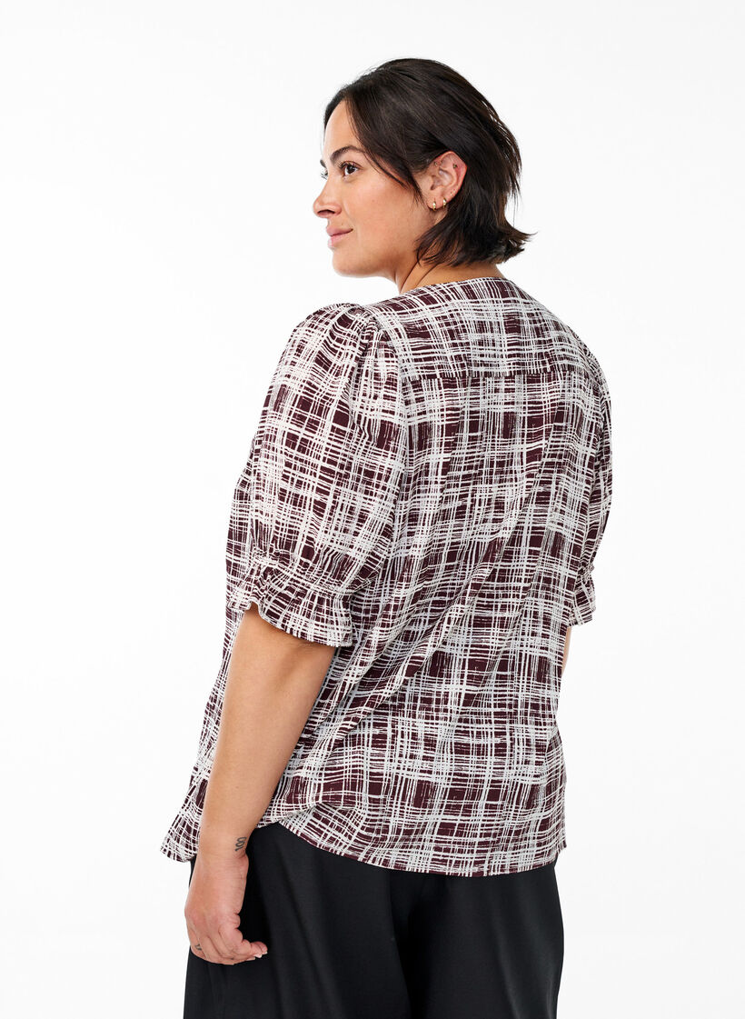 Bluse mit 1/2 &Auml;rmeln, Dunkles Bordeaux, Model image number 2