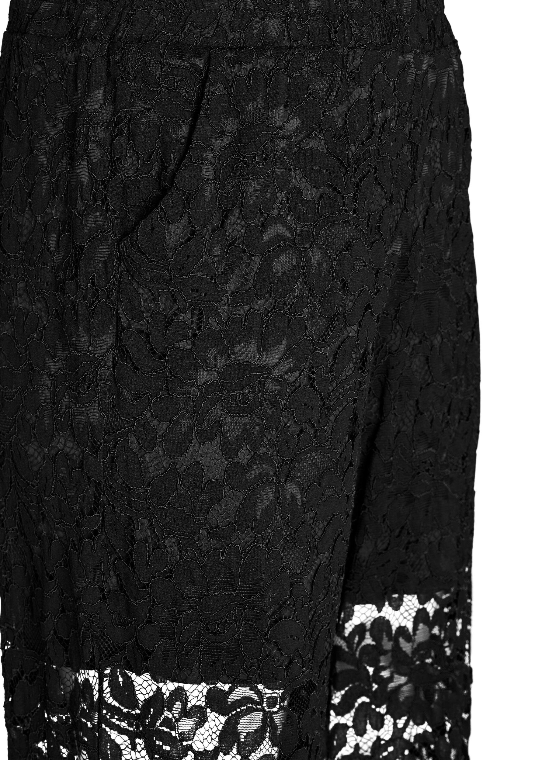 Zizzi Hoch taillierte Spitzenhose mit geraden Beinen, Schwarz, Packshot image number 2