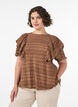 Bluse mit gesmokter Textur und R&uuml;schen&auml;rmeln, Braun, Model image number 0