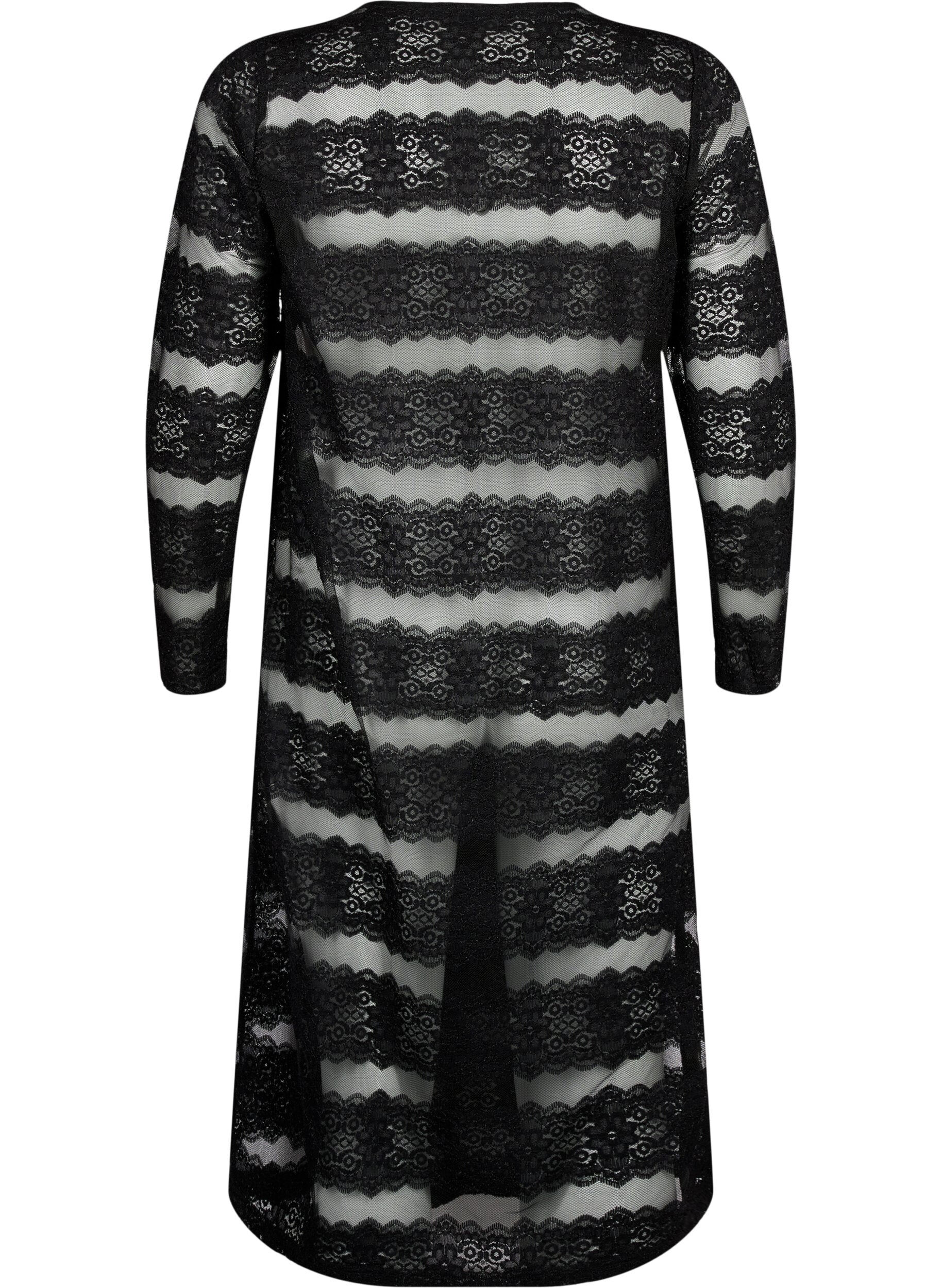 Zizzi Midikleid mit Spitze und transparentem Mesh, Black, Packshot image number 1