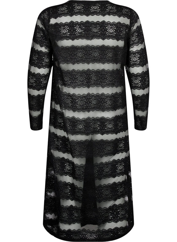 Midikleid mit Spitze und transparentem Mesh, Black, Packshot image number 1