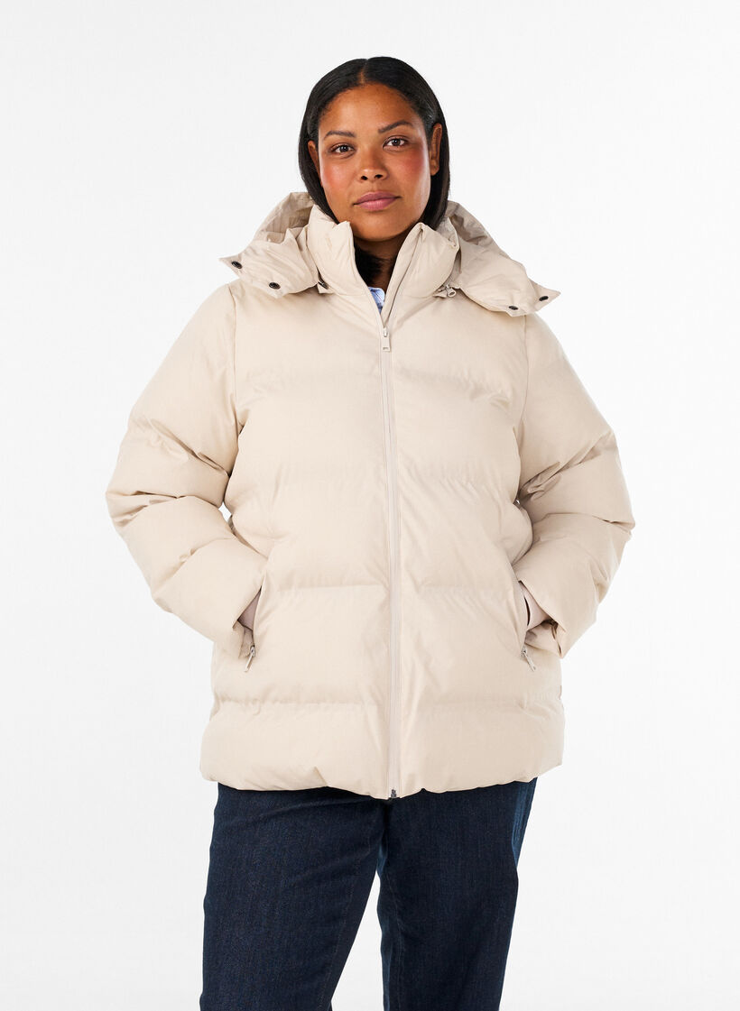 Kurze Steppjacke mit abnehmbarer Kapuze, Vanille, Model image number 0