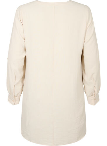 Solide Farbe Tunika mit V-Ausschnitt und Knöpfen, Warm Off-white, Packshot image number 1