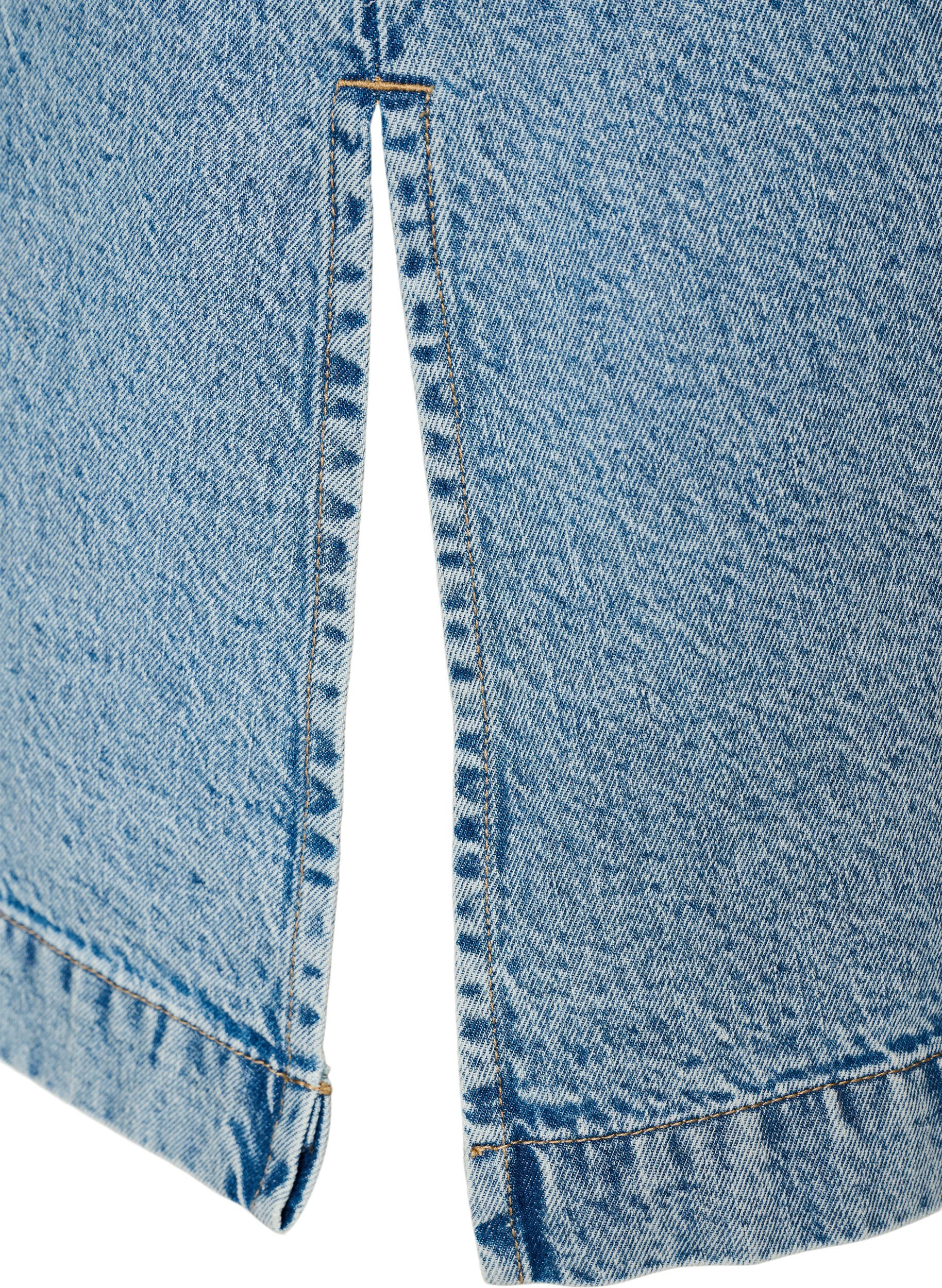 Zizzi&Auml;rmelloses Jeanskleid mit Knopfleiste und Schlitzen, Blau, Packshot image number 4
