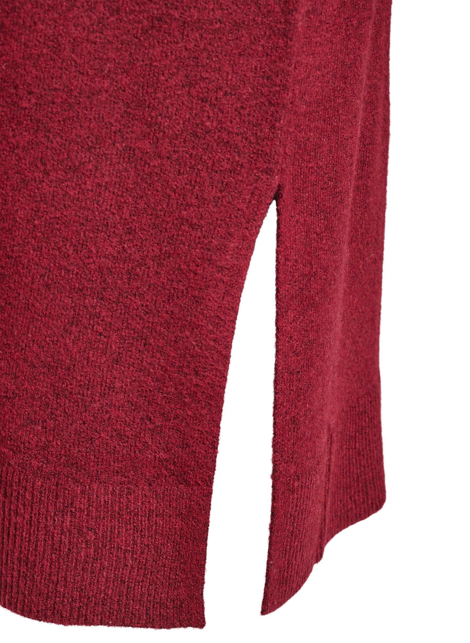 Zizzi Lang&auml;rmeliges Strickkleid mit V-Ausschnitt, Rot, Packshot image number 3