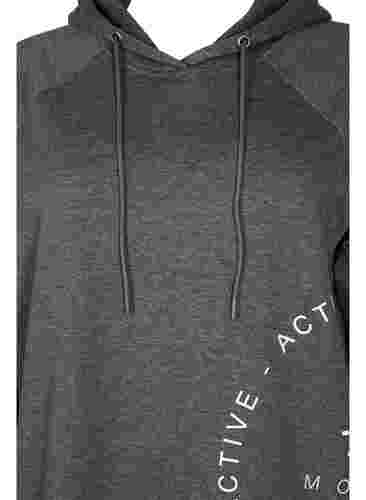 Langes Sweatshirt mit Kapuze und Printdetails, Dark Grey Melange, Packshot image number 2