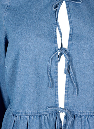 Bluse aus Denim mit Schößchen und Bindeverschluss, Light Blue Denim, Packshot image number 2