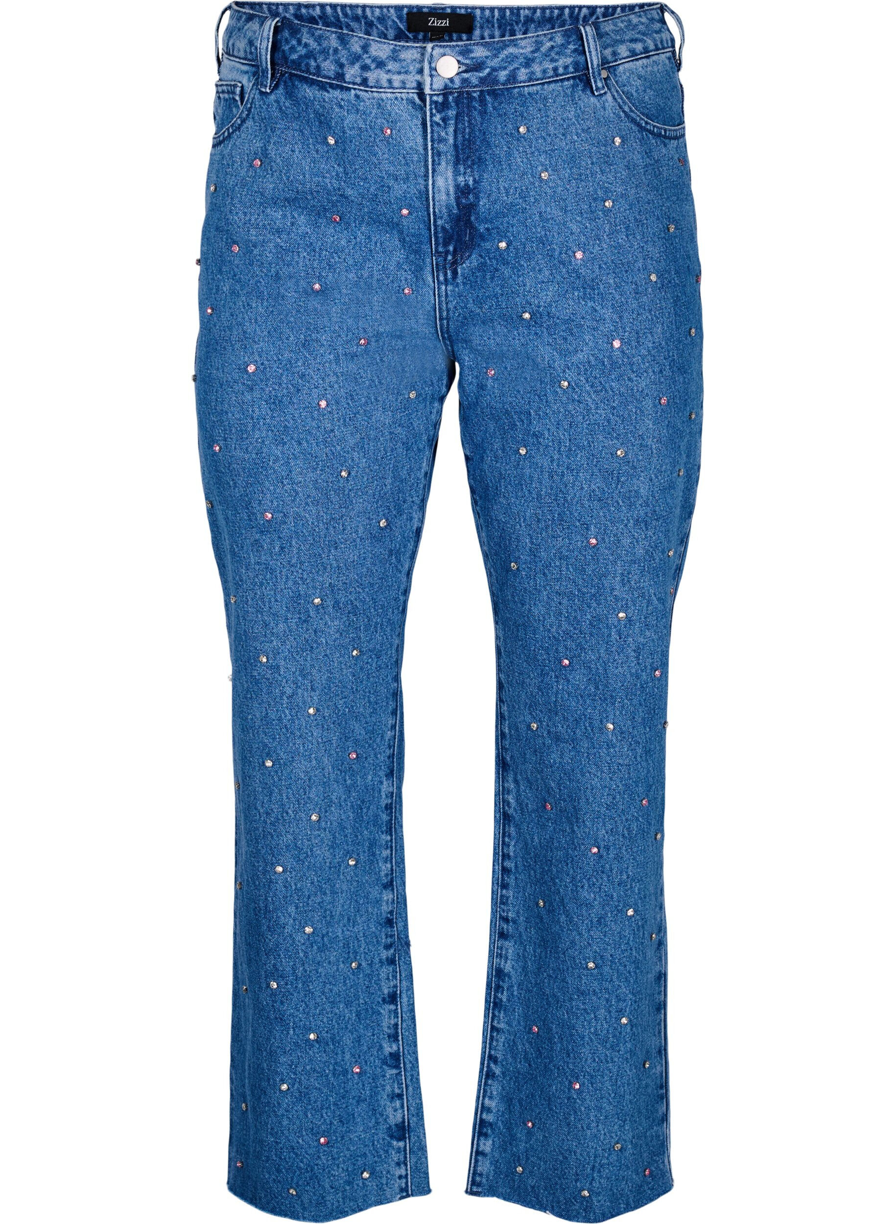 Zizzi Gemma Jeans mit hoher Taille und Strasssteinen, Blau, Packshot image number 0