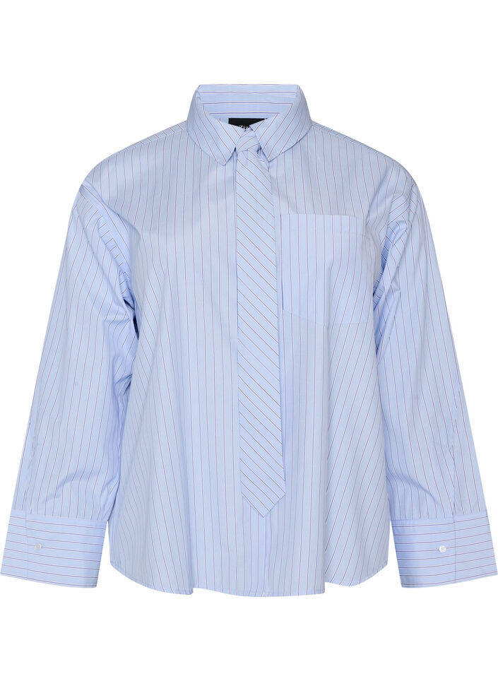 Lockere Bluse mit Bindeband, Blau, Packshot image number 0