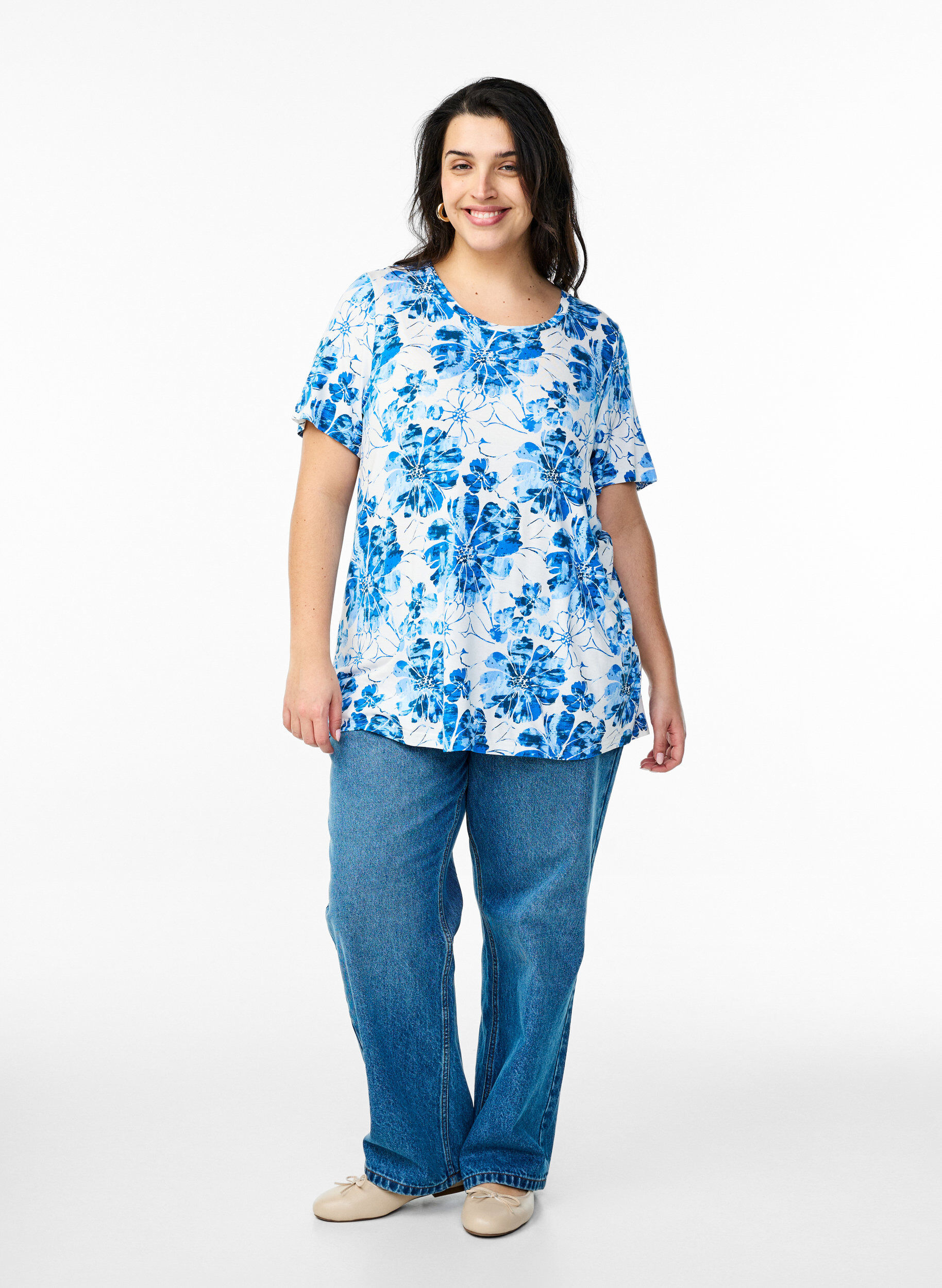 ZizziT-Shirt mit floralem Print, Blau, Model image number 1