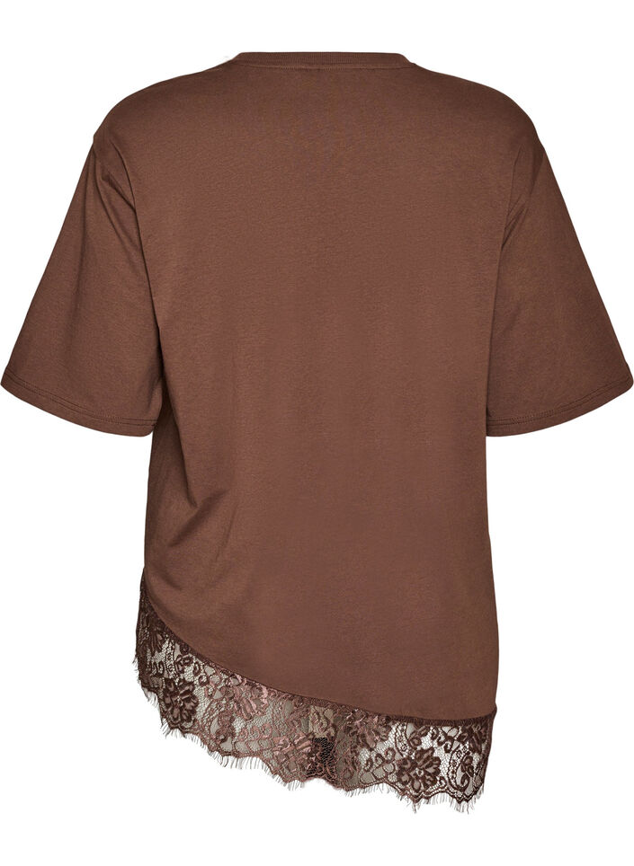 T-Shirt mit asymmetrischem Spitzensaum, Braun, Packshot image number 1