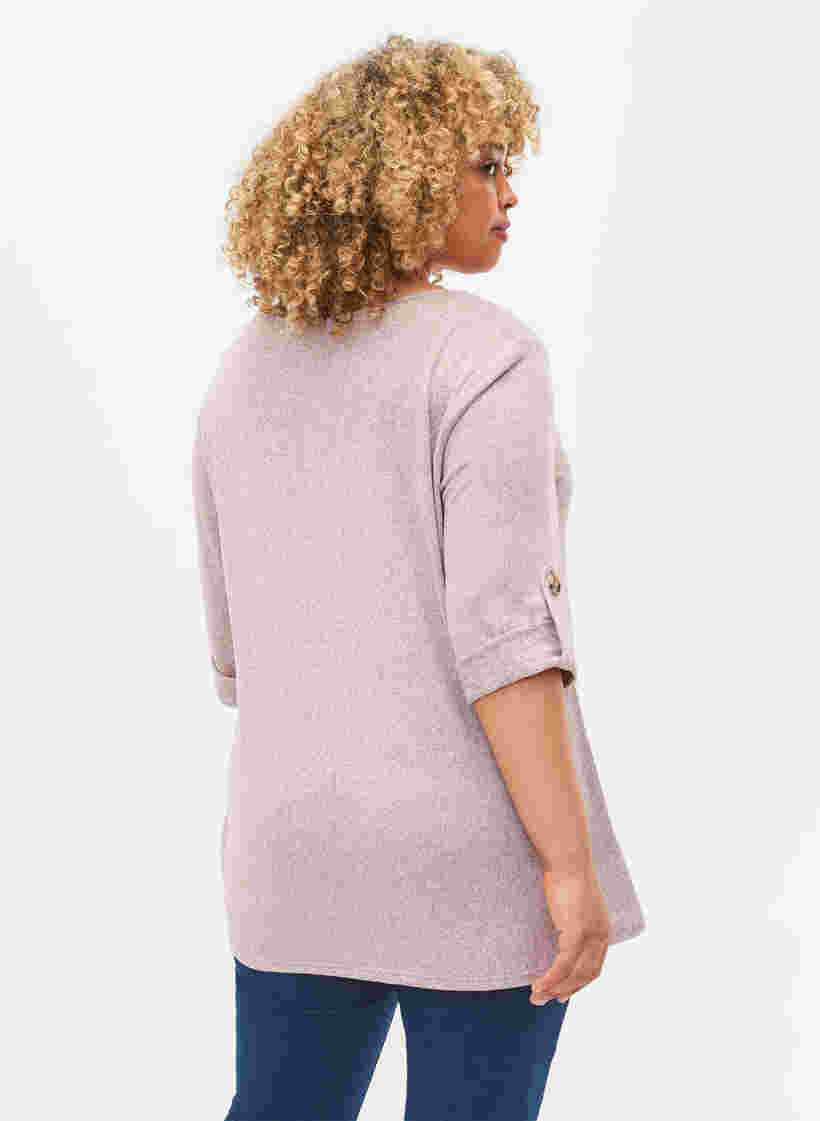 Bluse mit Knöpfen und 3/4-Ärmeln, Umber Melange, Model image number 1