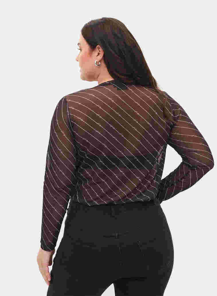 Bluse aus bedrucktem Mesh material, Black AOP, Model image number 1