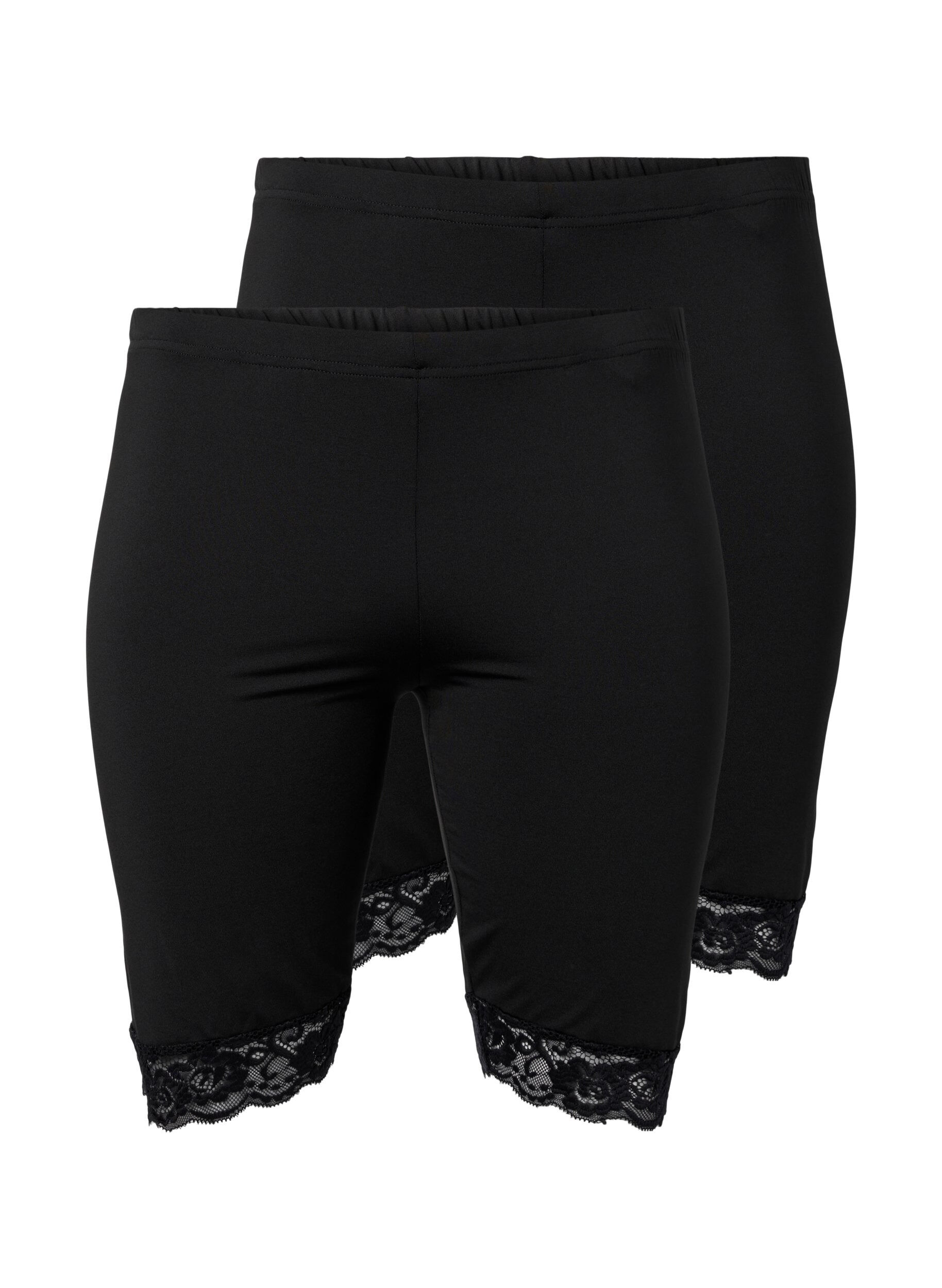 Zizzi 2er-Pack Radlershorts mit Spitzenbesatz, Black / Black, Packshot image number 0