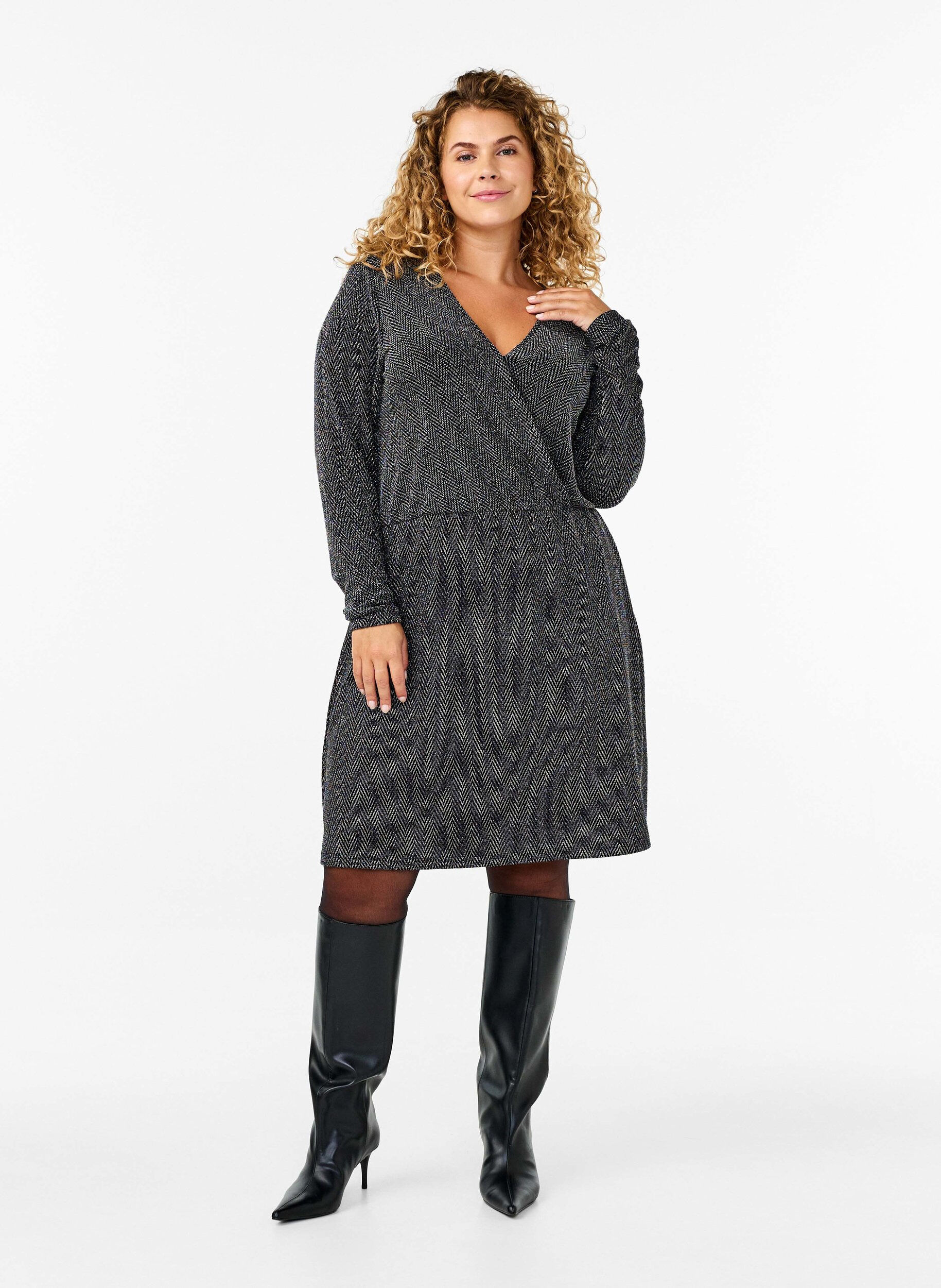 Zizzi Glitzerkleid mit Zickzackmuster, Silver ZigZagShimmer, Model image number 2