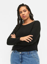 Langärmelige Bluse mit Textur, Black, Model