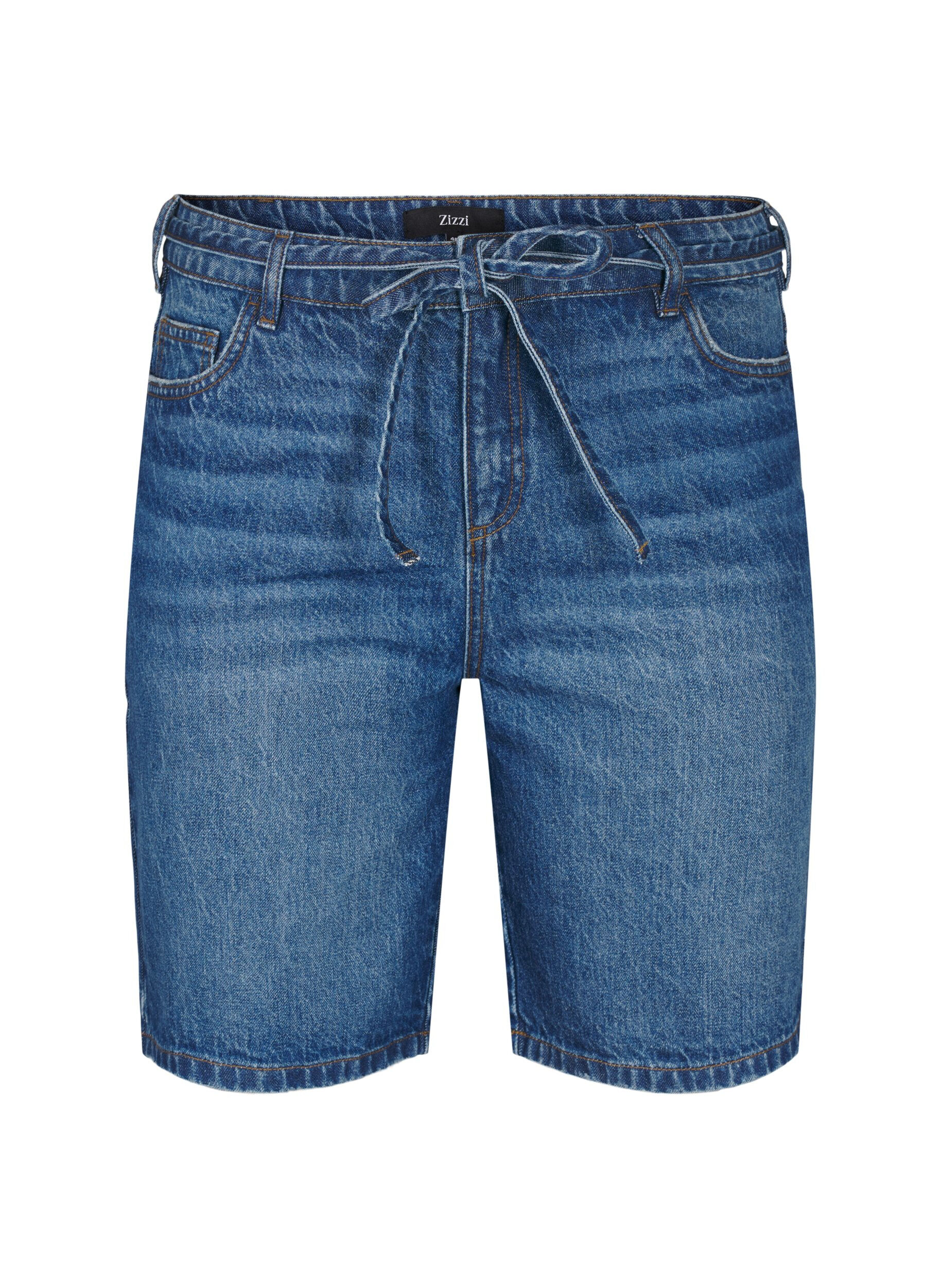 Zizzi Slim fit Jeansshorts mit Bindeg&uuml;rtel, Blau, Packshot image number 0