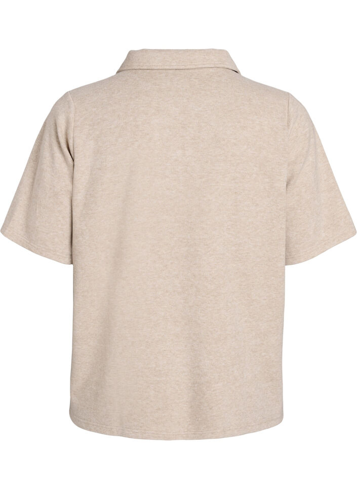 Jersey Bluse mit Kragen und kurzen Ärmeln, Braun, Packshot image number 1