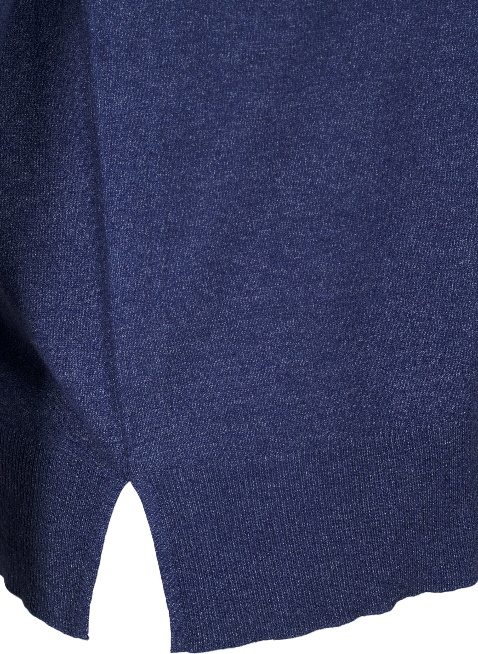 Zizzi Strickbluse mit langen &Auml;rmeln und Schlitz, Blau, Packshot image number 3