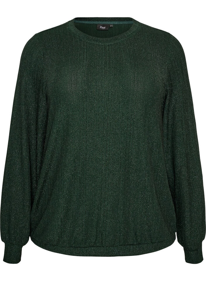 Bluse mit vertikaler Struktur und Glitzerfaden, Gr&uuml;n, Packshot image number 0