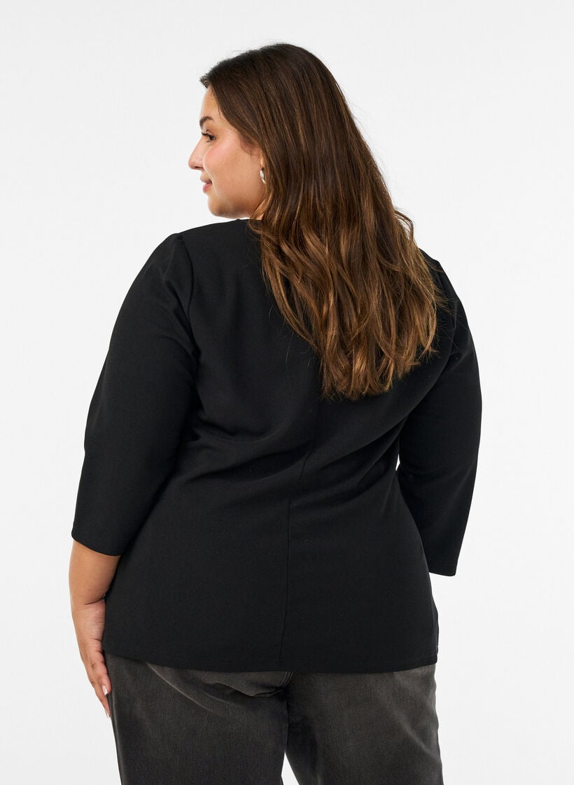 Bluse mit asymmetrischer Drapierung und 3/4-&Auml;rmeln, Schwarz, Model image number 2