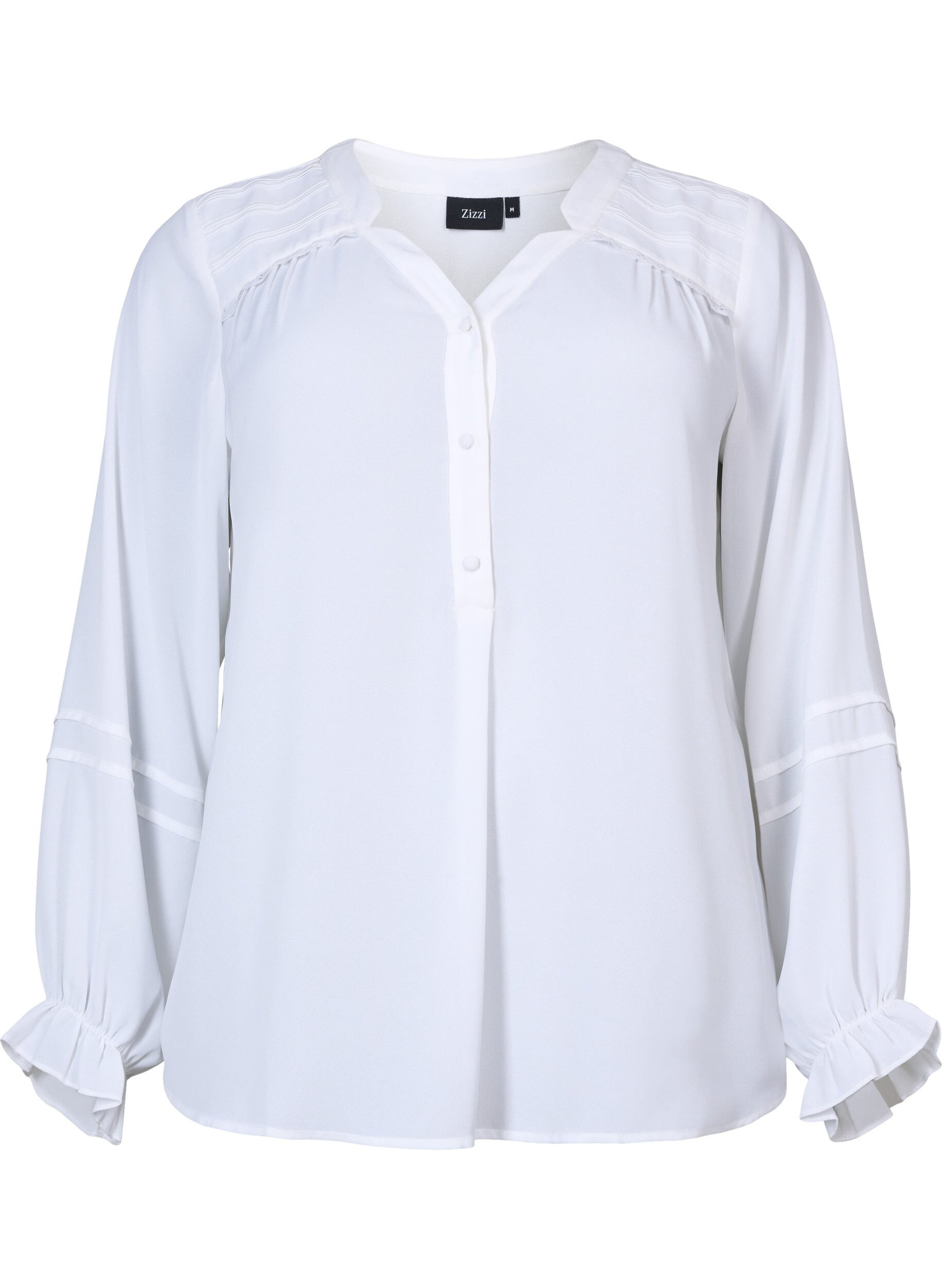 Zizzi Bluse mit langen &Auml;rmeln und Knopfverschluss, Bright White, Packshot image number 0
