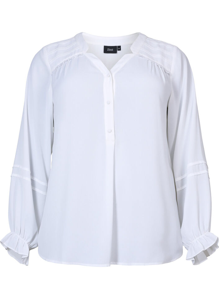 Bluse mit langen Ärmeln und Knopfverschluss, Bright White, Packshot image number 0